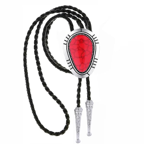 Image of HUABOLA CALYN Bolo Tie for Men Women, Native American Rodeo Cowboy Turquoise /Scorpion /Tiger Eye /Black Agate Leather Necktie