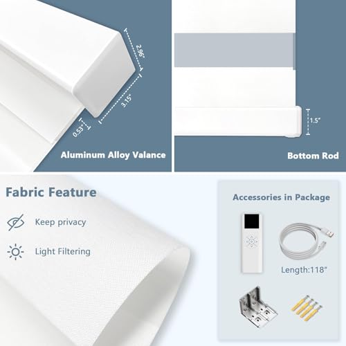 Image of Motorized Zebra Blinds Custom Size Smart Dual Layer Shades for Windows with Remote | Assembled in USA | Electric Day and Night Privacy Light Filtering Rechargeable Quiet Motor Window Shades