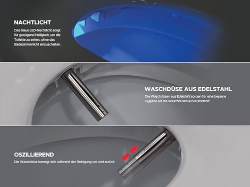 LEEVENTUS Elektronisches Bidet - J430, Standard Version, mit seitlichem Bedienelement & selbstleerender Wassertank-Technologie, energiesparender Dusch WC Aufsatz aus Korea