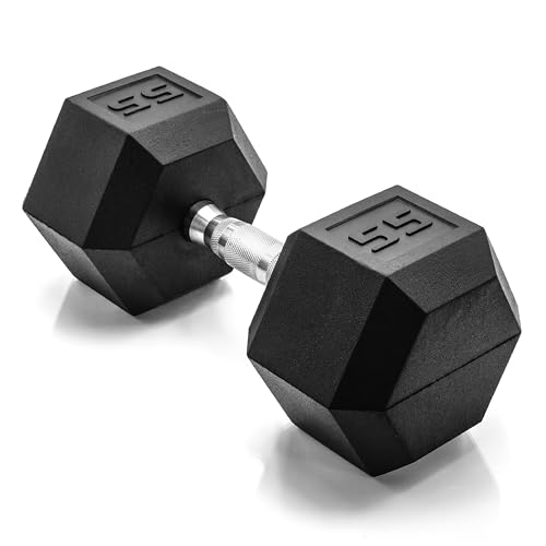 Image of CAP Rubber Coated Dumbbell Weights, Free Weights for Home Gym Strength Training, Anti-Roll Hex Dumbbells with Black, Chrome & Comfort Grip Handles, Singles
