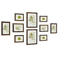 SONGMICS Collage Picture Frames, Set of 10 Photo Frames, Collage Frames for Family Pictures, Hang on the Wall or Stand on the Table, Clear Plastic Front, Rustic Brown RPF310X01