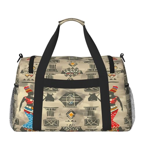 Duffle Bag Ethnic African Women Pattern Travel Duffel Bags for Men Women with Adjustable Strap Carry on Gym Bag Overnight Weekender Bag2