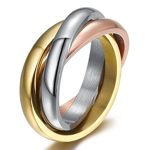 BOBIJOO Jewelry - Bague Femme Homme 3 Anneaux Entrelacés Acier Plaqué Doré Or PVD Argent Jaune Rose Mariage Alliance - 60 (9 US), Doré Or Fin - Acier Inoxydable 316