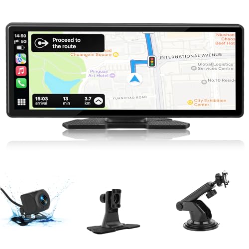 TMA Carplay Screen, 10.26 Inch Wireless Apple Carplay & Android Auto, Portable Car Stereo Touch Screen with 1080P Backup Camera, Mirror Link/GPS Navigation/Bluetooth Audio/Suitable for All Car Models