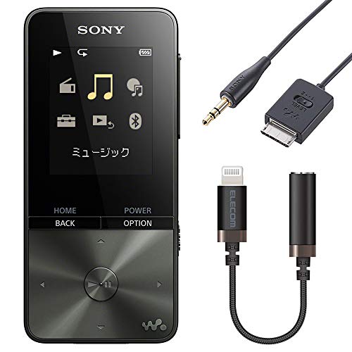 i phone용 SONY 워크맨 S시리즈 MP3플레이어 4GB NW-S313 BC 블랙과 녹음&amp;변환 케이블 세트