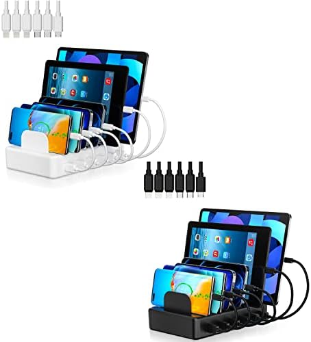 Charging Station for Multiple Devices Apple, ALFUEL 50W 6 Port USB Charging Station Dock with 6 Charging Cables, Charger Station Organizer for iPhone, Andorid, Tablets, Kindle, Smart Watch