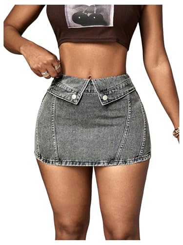 Floerns Women's Asymmetrical Mini Jean Skirt Party Clubwear Bodycon Denim Skirts