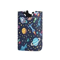 Large Laundry Hamper, Space Stars Spaceship Laundry Basket Foldable Clothes Bag with Handle Foldable Washing Bin