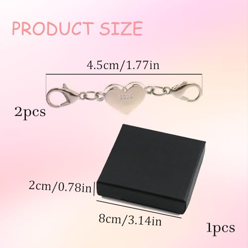 Herz Magnetverschluss Kette, 2 Stück Kettenverlängerung Sterling Silber Verschluss Magnetverschluss Magnet Kettenverschluss Silber für Ketten Halskette Armband DIY Jewellery Making Accessories