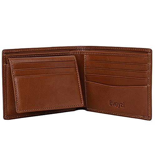 Mens Wallet Leather RFID Blocking Slim Small Bifold Wallets With Removable 2 ID Holder (Brown)