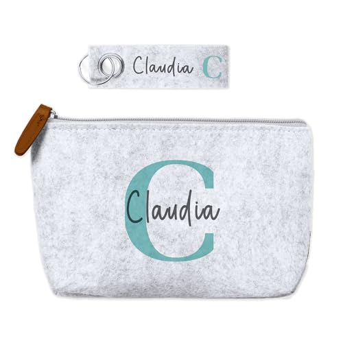 XILMARK Set Neceser personalizado, Neceser Inicial, Neceser Mujer Personalizado, Neceser Original, Neceser Regalo Mujer, Estuche Personalizado Nombre, Organizador Bolso (Neceser Y Llavero)