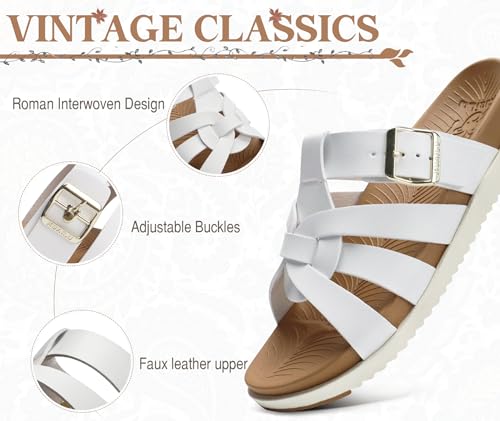 Image of KuaiLu Gladiator Sandals for Women with Comfortable Arch Support Summer Beach Walking Fisherman Slides Boho Outfits Flats Slip on Cushion Shoes Indoor Outdoor