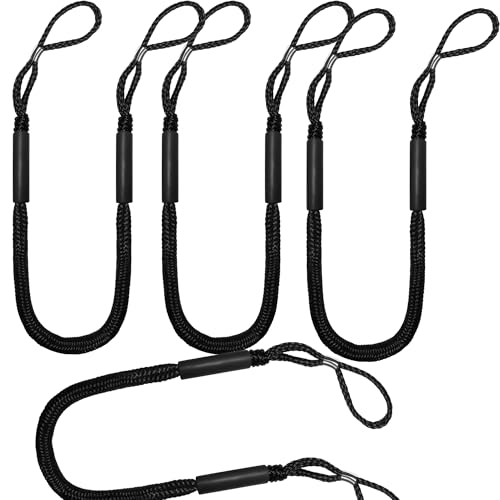 Bungee Dock Lines - Boat Accessories - 4 Feet Shock Cords Docking Rope Mooring Rope for PWC,Jet ski,Pontoon,Kayak,Canoe,Power Boat,Watercraft (Black)