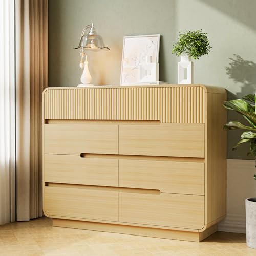 Wide 8-Drawer Modern Wooden Dresser with Silent Slides