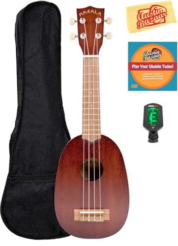 Kala MK-P Makala Pineapple Soprano Ukulele Bundle with Gig Bag, Clip-On Tuner, Austin Bazaar Instructional DVD, and Polishing Cloth