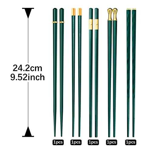 Glasvezel Eetstokjes Herbruikbare 5 paar Multi-Style Eetstokset Chinese Japanse Chop Sticks Multipack Fancy Eetstokjes Anti-Skid Ontwerp Vaatwasmachinebestendig voor Sushi Aziatische gerechten (Groen) - Image 8