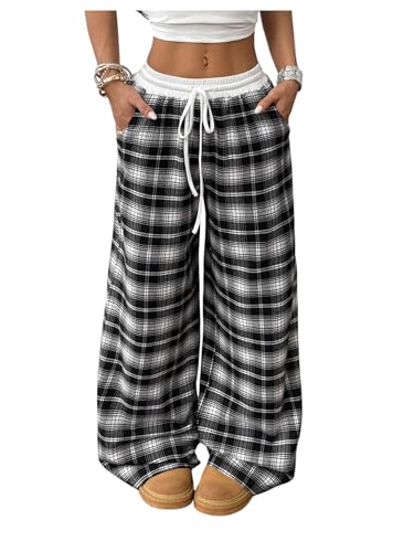Image of SOLY HUX Women's Plaid Checkered Pants Flannel Pajama Pants with Pockets