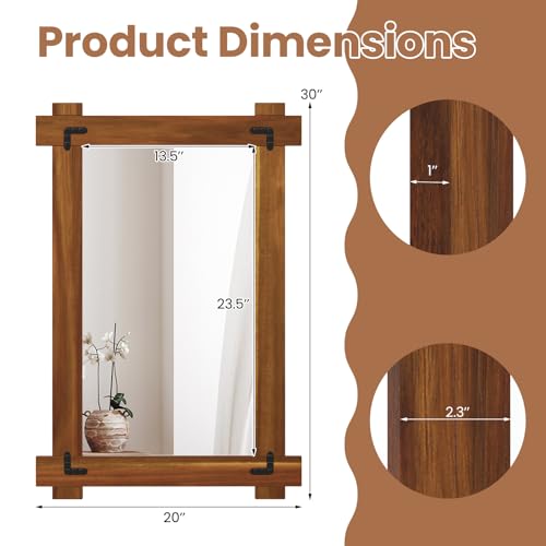 image for Tangkula Wood Framed Mirror, 30 x 20 Inch Shatterproof Wall Mirror wit