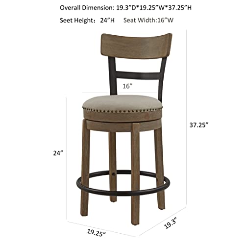 Ball & Cast Swivel Counter Height Barstool 24 Inch Seat Height Taupe Fabric With Nailhead Trim Set Of 1 #TOP2