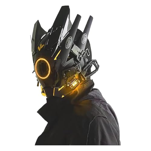 VQQQ punk Mask Halloween Cosplay Fit Party Music Festival Accessories with Light (Yellow)