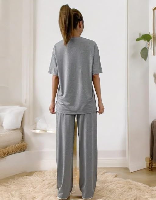 Image of My Swag Womens 2 Piece Outfits Co Ords Set Casual Half Sleeves Round Neck T-Shirts & Pants Pajama Set Cods Set for Women & Girls