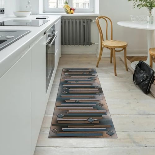 Alfombra pasillo 50x200 cm lavable rayas azul marrón dormitorio 5