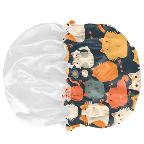 Image of Kids Satin Bonnet Sleeping Beanie Cartoon Painting Cats Headwear Curly Natural Hair Cover Soft Sleep Caps Breathable Comfy Hat for Kids Girls Boys Toddler Children Baby