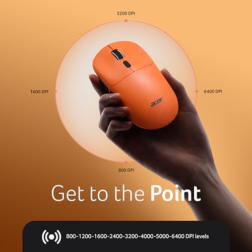 Image of Acer PopGo Wireless Mouse | 2.4G + BT5.4 Dual Mode | 500mAh Rechargeable Battery | Adjustable DPI up to 6400 | Silent Click | 6 Buttons+Scroll Wheel | 10m Range | Windows & Mac Compatible - Orange