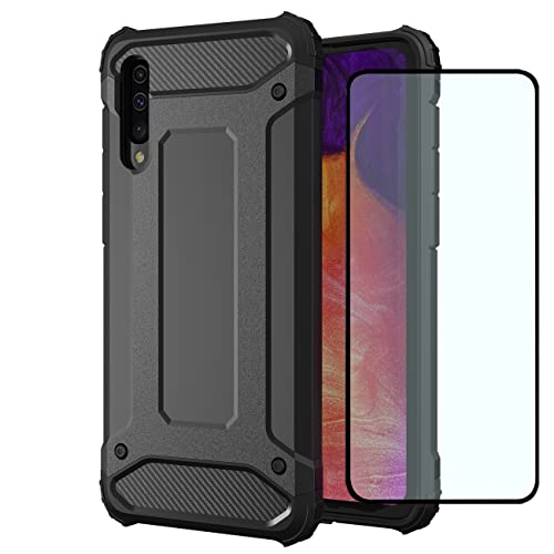 HTXWXJC Phone Case for Huawei P30 Case, ELE-L29 ELE-L09 Case HD Screen Protector, Slim Hybrid Dual Layer TPU+PC Protective Phone Cover Shockproof Cases for Huawei P30 Black