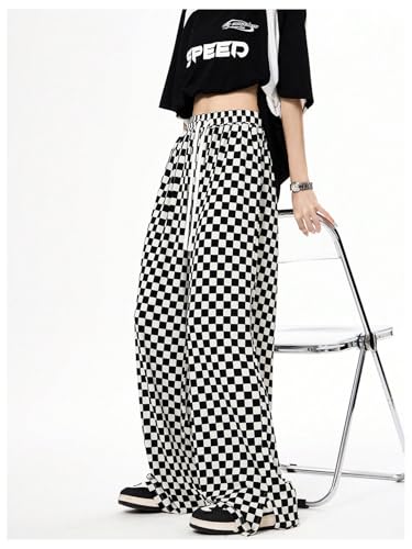 Milumia Women's Checkered Drawstring Baggy Long Pants Straight Leg Loose Fit Pants4