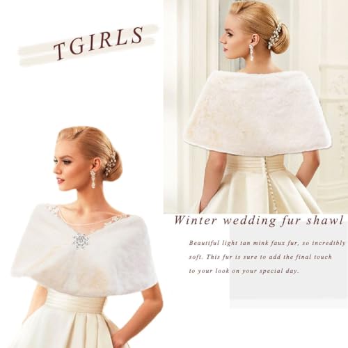 Tgirls Women's Faux Fur Shawl and Wraps Wedding Bridal Fur Stole Winter Fur Scarf for Bride and Bridesmaids3