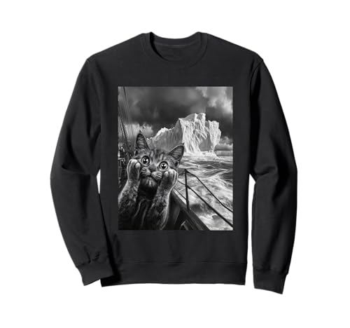 Funny Titanic Iceberg Scared Sorprendido Gato Selfie Sudadera