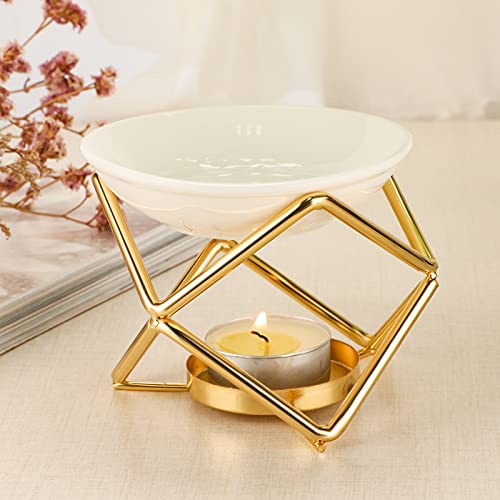 JuxYes Euro Metal Oil Burner Wax Warmer, Delicate Romantic Ceramic Tealight Candle Holder Oil Burner, Fragrance Warmer Aromatherapy Wax Candle Tart Burner Warmer Diffuser for Home Bedroom Décor - Thumbnail 5