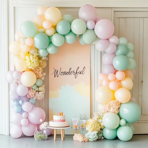 Image of RUBFAC 129pcs Mint Green Balloons Different Sizes 18 12 10 5 Inch, Pastel Makani Blue Balloon Garland Arch Kit for Birthday Baby Shower Gender Reveal Easter Wedding Party Decoration