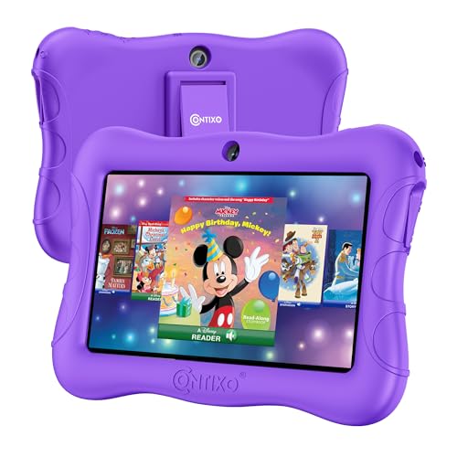Contixo 子供用タブレットV9、7インチHD、3-7歳、50以上のディズニーストーリーブック(200ドル相当)を含む、カメラ付き幼児用タブレット、ペアレンタルコントロール、Android 11、32GB、WiFi、子供向け学習-パープル