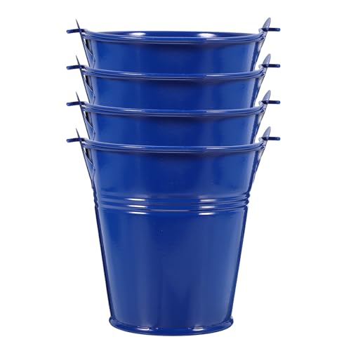 SHINEOFI Lot de 4 Mini Seaux Décoratifs en Fer Bleu Foncé avec Poignées Pots à Fleurs et Supports Métalliques pour Plantes Seaux de Rangement pour Fête et Bureau