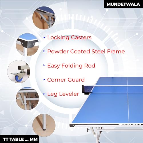 Image of Indoor Table Tennis Table w /Both Side Laminated & Wheels w /Lock (TT Net + 2 TT Racket & 2 Balls) (18MM TOP)