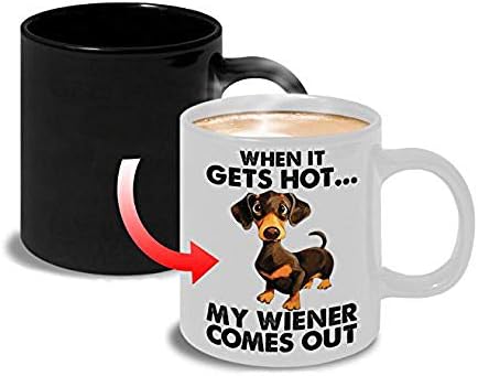 Funny Dog Color Change Coffee Mug, Heat Sensitive Novelty Rude Wiener Cartoon Cup Gift Idea For Men, Dachshund Sausage Dog Lover, Boss, Coworker, Dad, Father