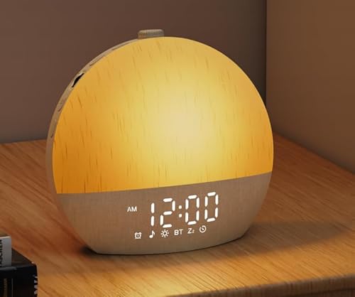 IKHDCYH Reveil Lumineux, Simulateur D'Aube Fluorescente Avec Double Alarme Et Fonction Snooze 20 Niveaux De Luminosité Et 7 Couleurs 7 Bruits Blancs RéVeil Lumineux