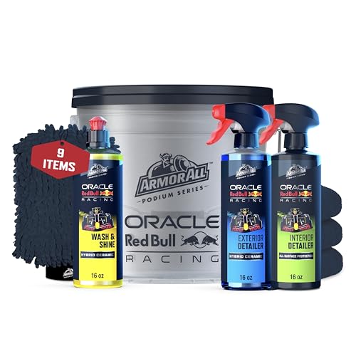Armor All Podium Series Elite 9Piece Car Detailing Kit - Car Cleaning Kit with Bucket Car Wash Detailer Sprays Wash Mitt & Microfiber Towels Car Gift Developed with Oracle Red Bull Racing