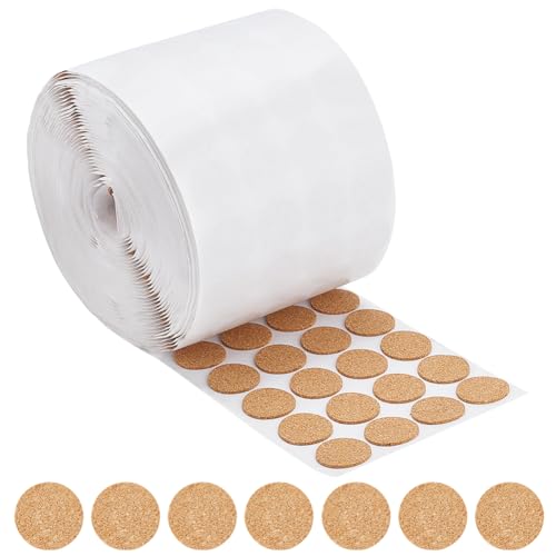 Image of BENECREAT 1400pcs 1x0.06 Inch Adhesive Cork Circles, Flat Round Self-Adhesive Cork Round Dots Cork Mat for Cabinets, Table Top Items, Scratching, Furniture, Electronics