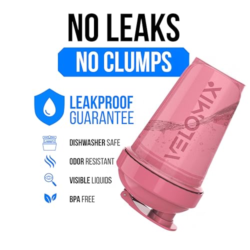 Image of VELOMIX -2 Pack- 20 oz Protein Shaker Bottles for Protein Mixes - 2x Wire Whisk | Leak Proof Shaker Cups for Protein Shakes and Pre Workout | Protein Shaker Bottle Pack (A4) Pink /Turquoise