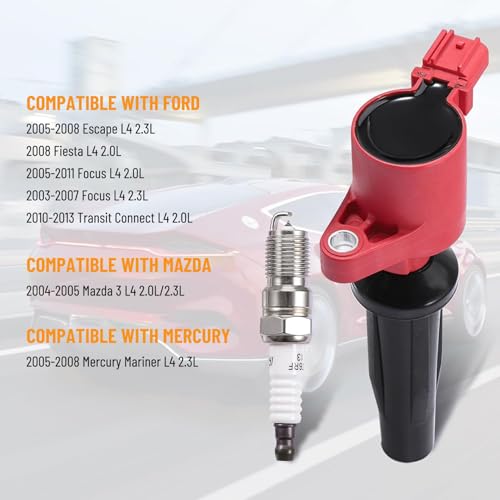 Set of 4 Ignition Coil Pack and 4 Spark Plug Compatible with Ford Lincoln Mercury Mazda Escape C-Max Fusion Transit Connect MKZ Mariner Milan 2.0L 2.5L Replacement for FD505 DG-507 DG-541
