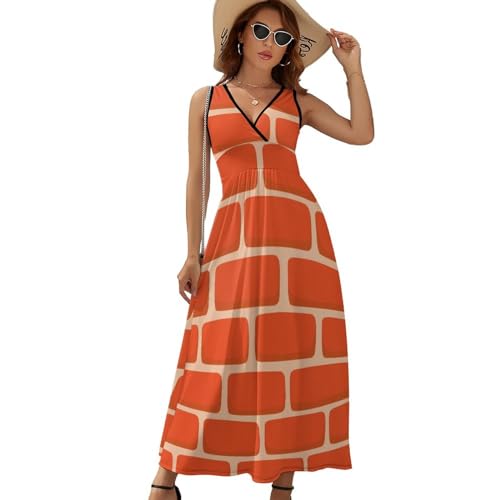 Robe maxi sans manches col V au motif trompe-l'œil briques rouges - 6