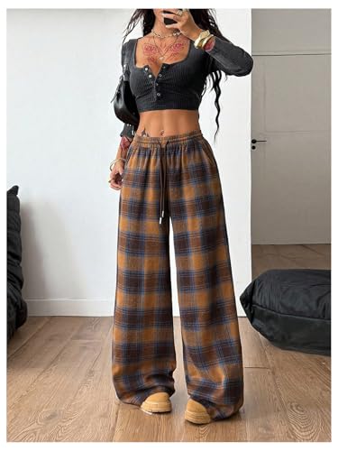 Image of SOLY HUX Women's Plaid Checkered Pants Flannel Pajama Pants with Pockets