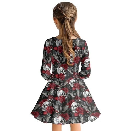 Fall Dresses for Girls 2-14 Casual High Waist A-Line Swing Dress Girl Crewneck Long Sleeve Dresses Frocks4