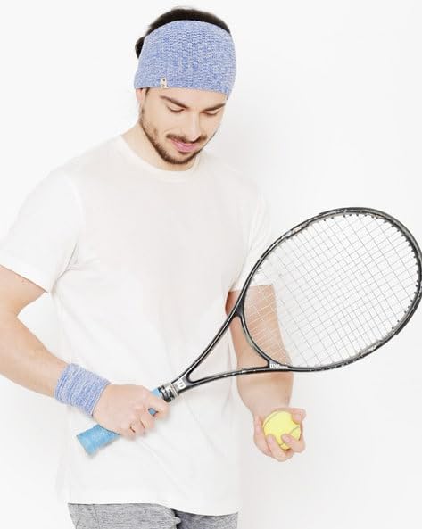 KinderTales® Unisex Sports Headband & Wristbands Set | Cotton Spandex Non-Slip Sweatband for Gym, Yoga, Running & Outdoor Activities | Stretchable Breathable Sports Gear (Blue)