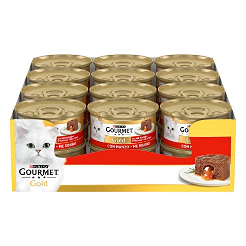 GOURMET Gold Cibo Umido per Gatti Adulti Cuore Morbido, 24 Lattine da 85 g | Mousse Con Manzo