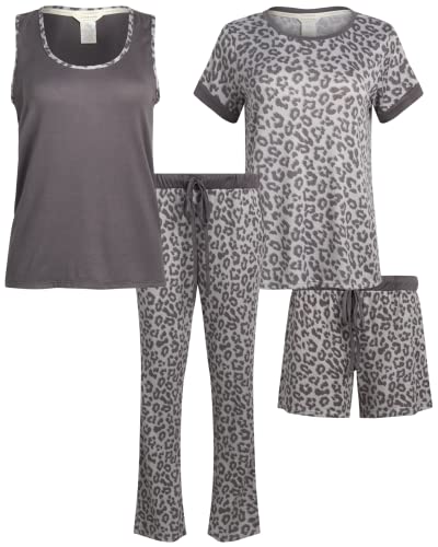 Image of Lucky Brand Women's Pajama Set - 4 Piece Sleep Shirt, Tank Top, Pajama Pants, Lounge Shorts (S-XL)