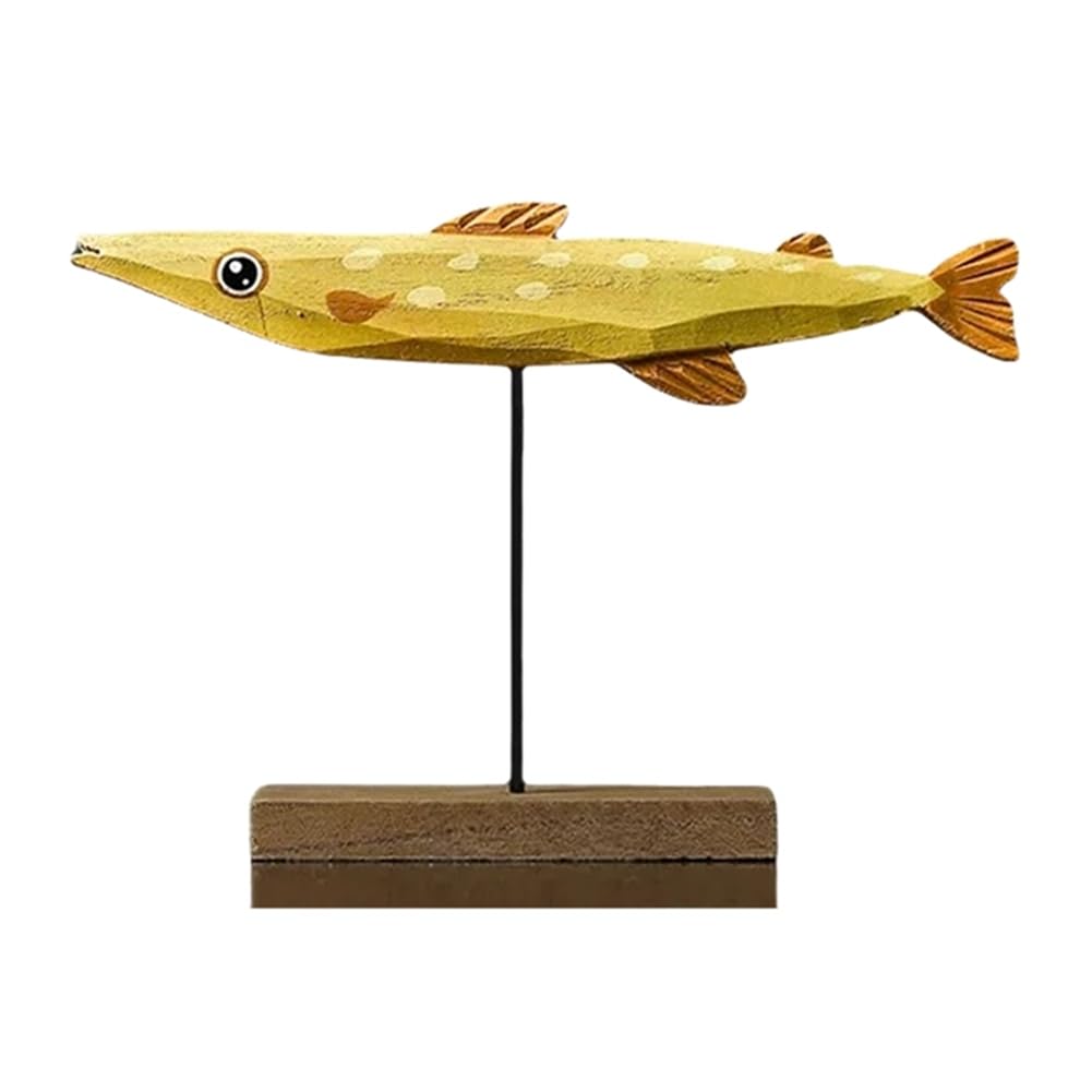 CTRLZS Wooden Fish Statue Nordic Home Decorations Fish Sculpture Ornaments Living Room Bedroom Restaurant Decoration A